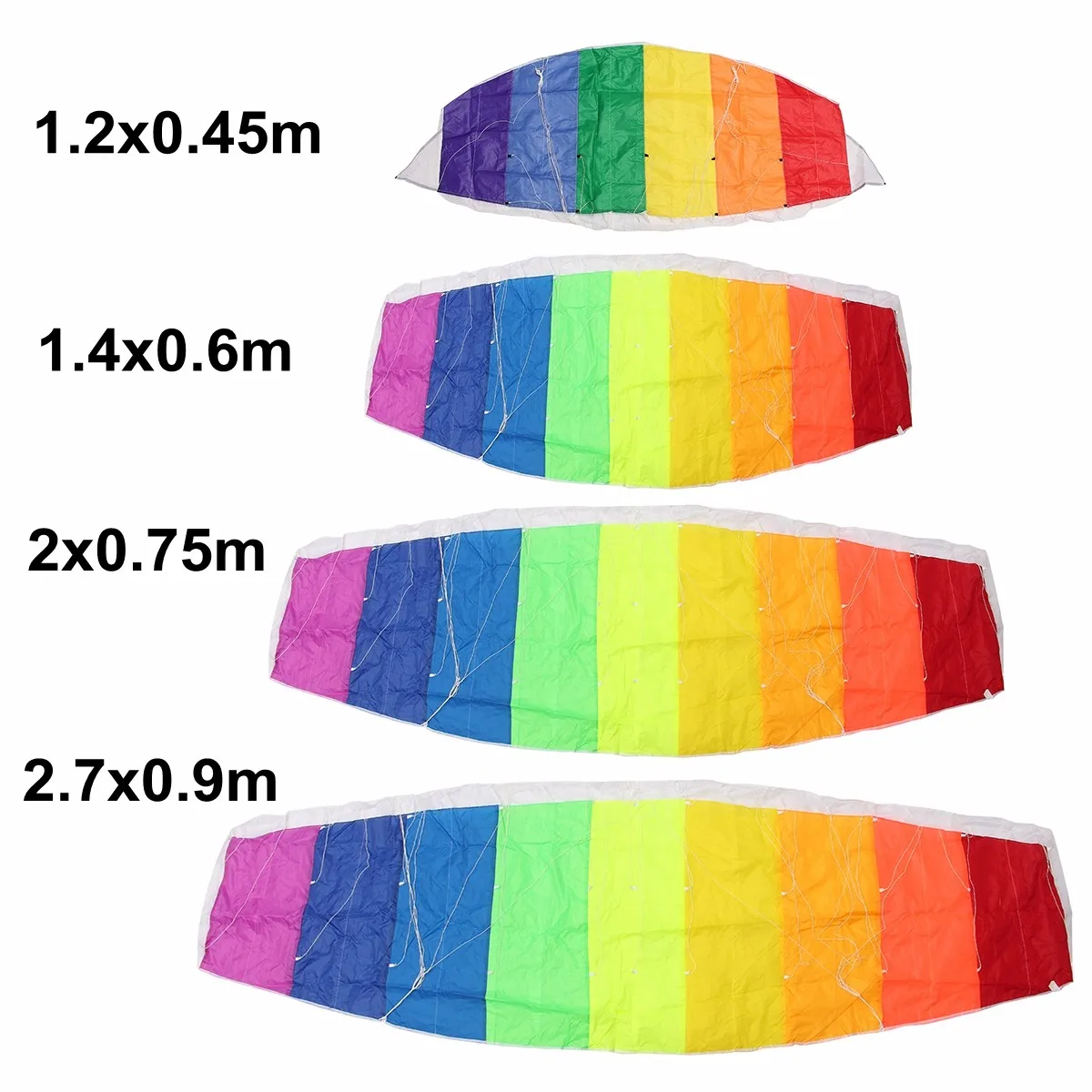 1,2 m/1,4 m/2 m/2,7 m разноцветный Радужный двухлинейный парашют для трюков, мягкий параплан, летающий воздушный змей для серфинга, для улицы