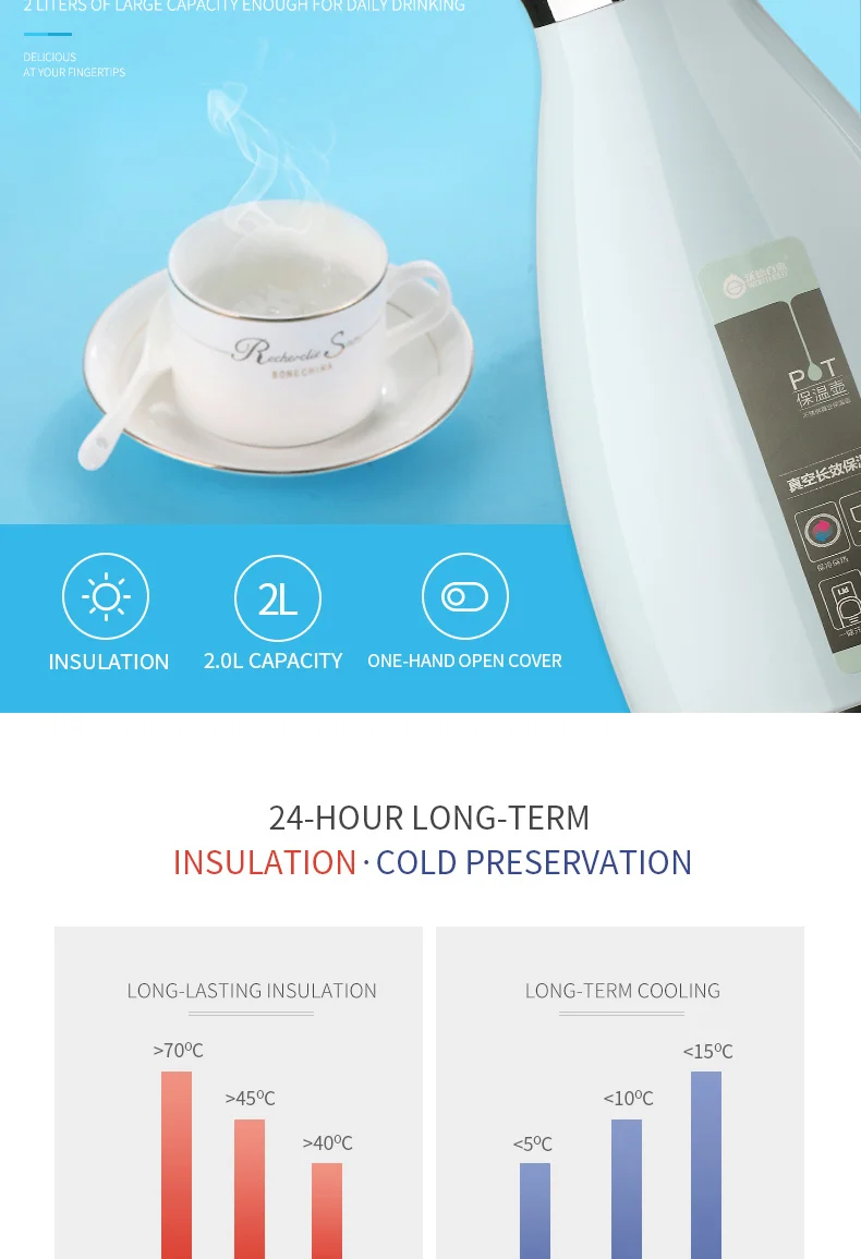 WORTHBUY Thermal Water Kettle Vacuum Insulation Thermos For Water Tea 304 Stainless Steel Thermal Jug Pot Kitchen Drinkware