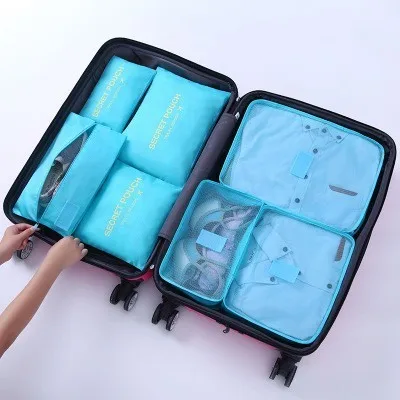 Bright blue 7 шт./компл. Чемодан Организатор мешок большой полиэстер, аксессуары для путешествий, Водонепроницаемый Упаковка Кубики органайзер для мешки для хранения одежды - Цвет: Bright blue