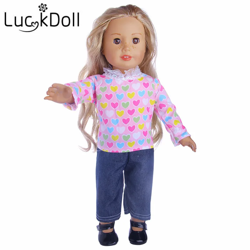 LUCKDOLL Ruffled Round Neckline Blouse &amp Jeans for 43 cm Doll or 18 inch Clothes Dolls | Игрушки и хобби