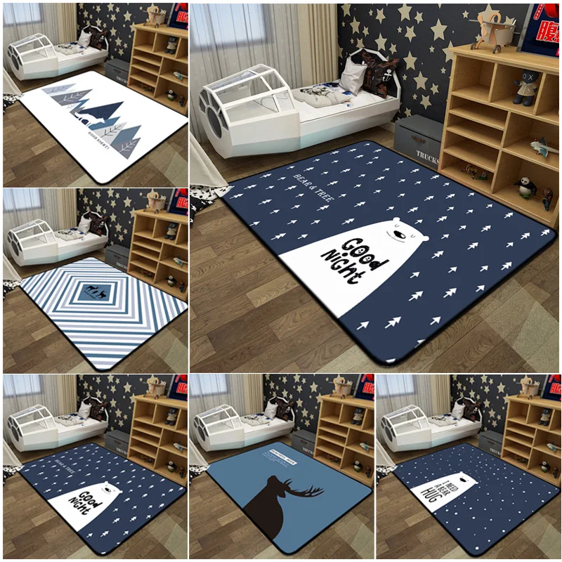 Geometric Living Room Decorative Carpets Anti skid Rectangle Kids Room Play Tents Rug Deer/Bear Soft Sofa Coffee Desk Carpet