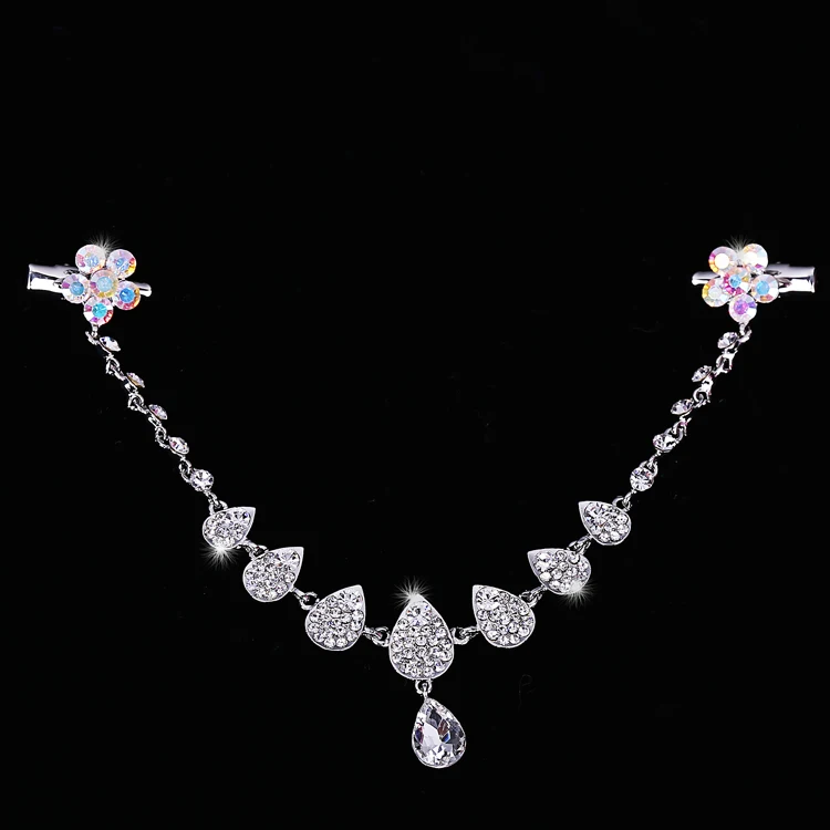 Заколка для волос + серебряная цепочка с розовыми кристаллами романтичные