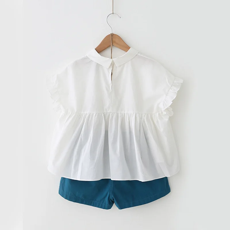 Girls Clothing Sets Summer Cotton Peter Pan Collar Top+Short Two-piece Children Casual Clothes Suit | Мать и ребенок