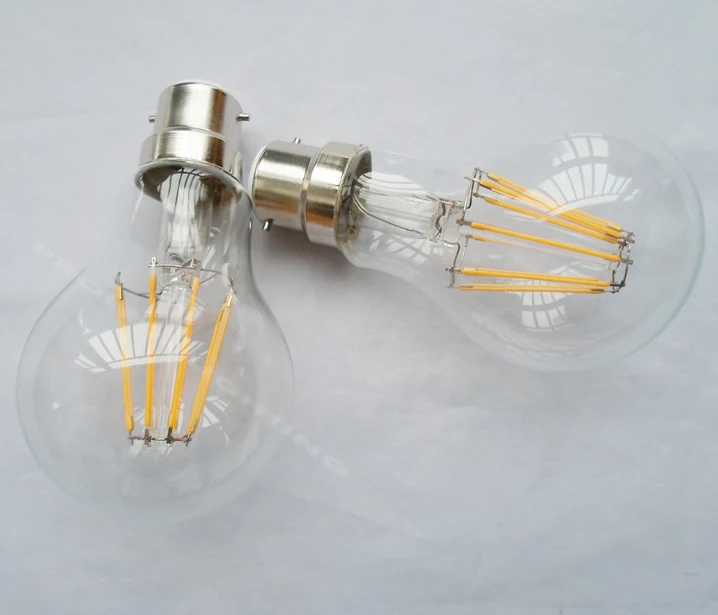 

Wholesales 100 pieces 8W LED filament lamps glass bulb a60 a19 B22 bayonet COB led retro edision bulbs = 80W incandescent bulb