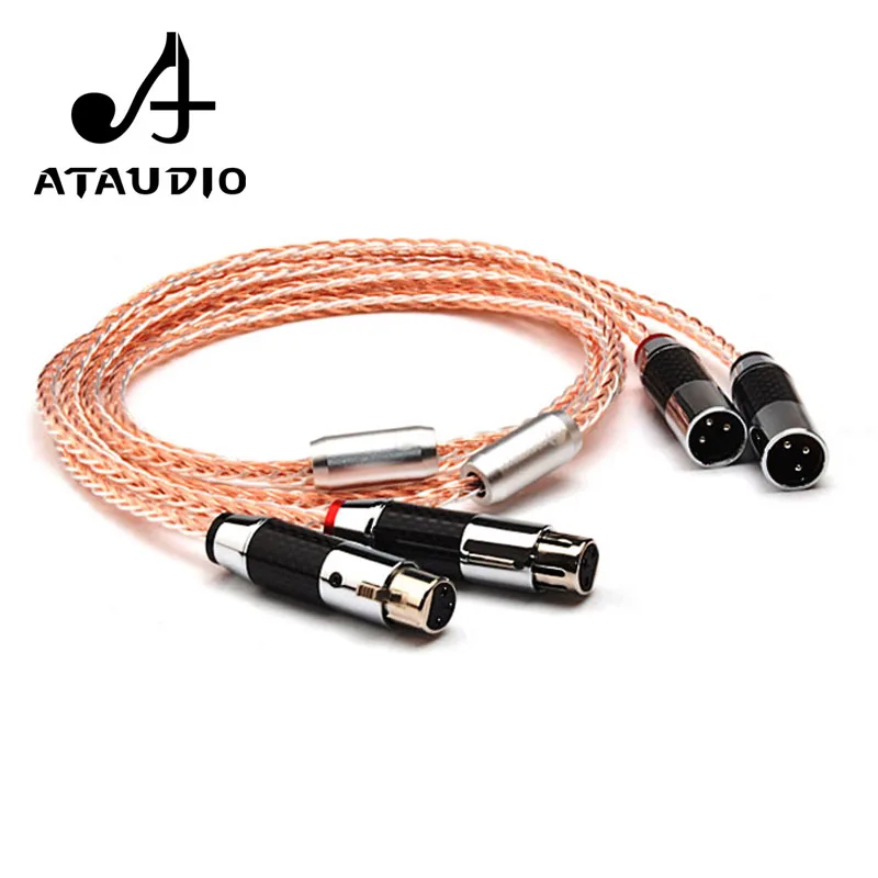 ATAUDIO Hifi XLR кабель 7N OCC серебристый и медный 3 контактный 2XLR штекер гнездо 1 м 2