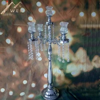 silver 5 heads candelabra h 85 cm candle holder with glass candle cups exquisite design wedding centerpiece with pendants