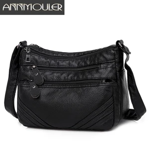 Annmouler модная женская сумка через плечо Женская Черная мягкая сумка-мессенджер для девочек дизайнерские женские сумки кошелек