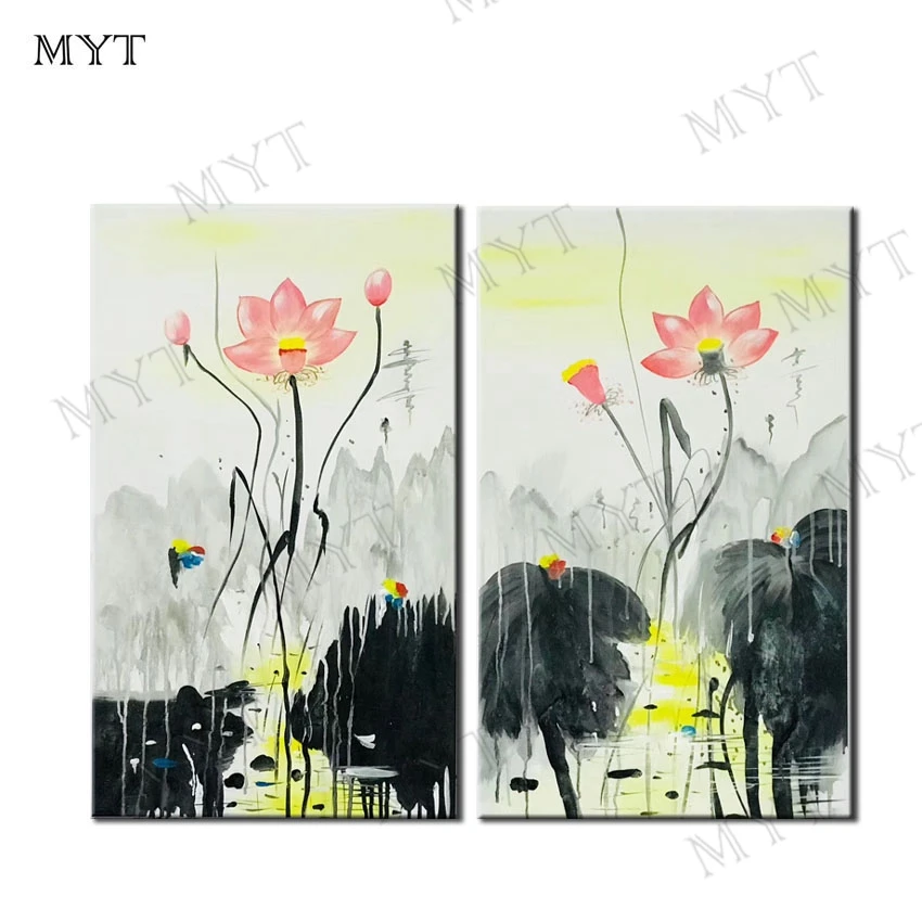 

MYT Chinese Style Lotus Pond Scenery Hot Sale New Picture Canvas Handpainted Sitting Room Living Room Wall Art No Frame Canvas