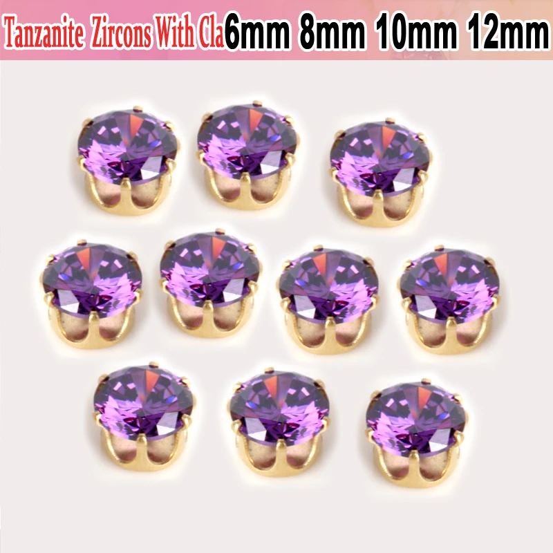 AAA кубический цирконий Танзанит камень настоящие Стразы Коготь Циркон Круглый