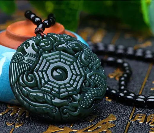 XinJiang Hetian Jades кулон 3D резной круглый Бага с драконом подвеска Феникс Женский