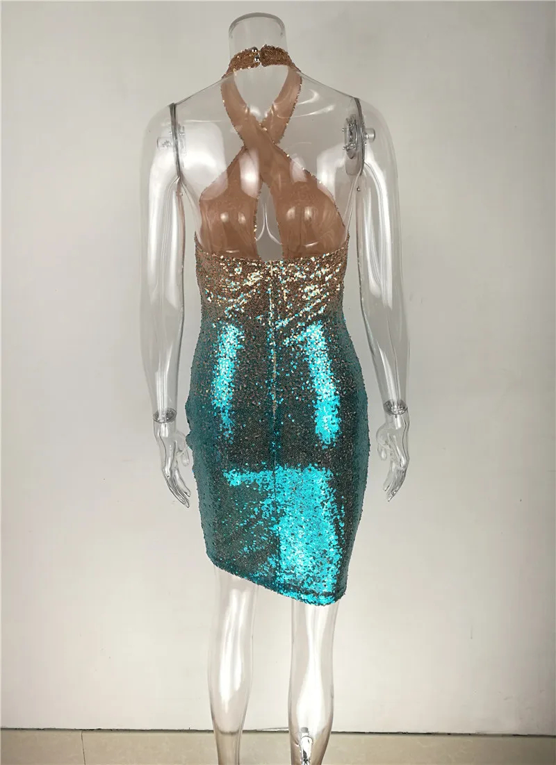 Sexy Sequin Dress Spring And Summer Sleeveless Fashion Halter Backless Dresses Evening Party Dress Vestidos