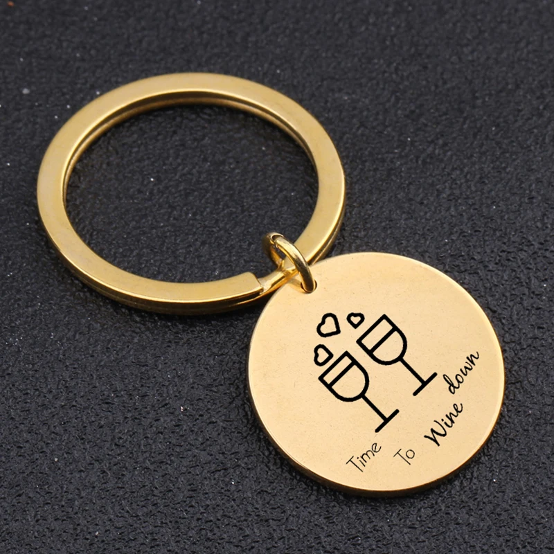 Гравировкой время для вина вниз Нержавеющая сталь брелок влюбленных пар Обувь