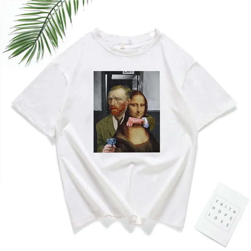 Мона Лиза Ван Гог принт забавная женская футболка лето 2019 Эстетическая