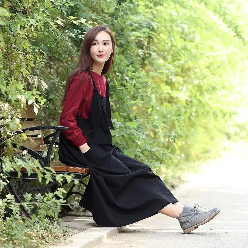 Весна 2020 женское платье с длинным рукавом однотонное свободное до щиколотки