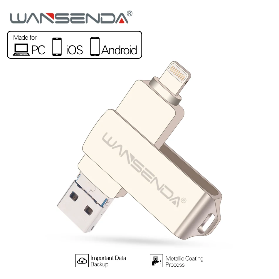 WANSENDA 3 в 1 OTG USB флэш-накопитель для Android/iOS/PC 0 Pendrive 8 ГБ 16 32 64 Гб 128 карта памяти Флеш