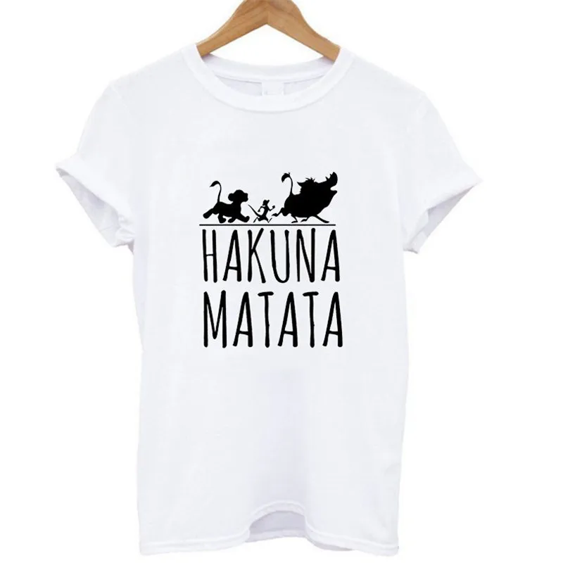 LUSLOS размера плюс футболка Hakuna Matata Король Лев футболка Женские футболки Повседневная белая черная уличная одежда Топ тройники футболка женска