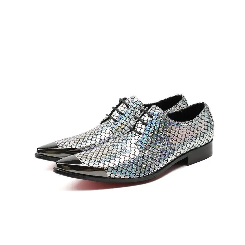 

Men silver leather shoes Pointed toe Lace up Plus size 46 Shoes for men