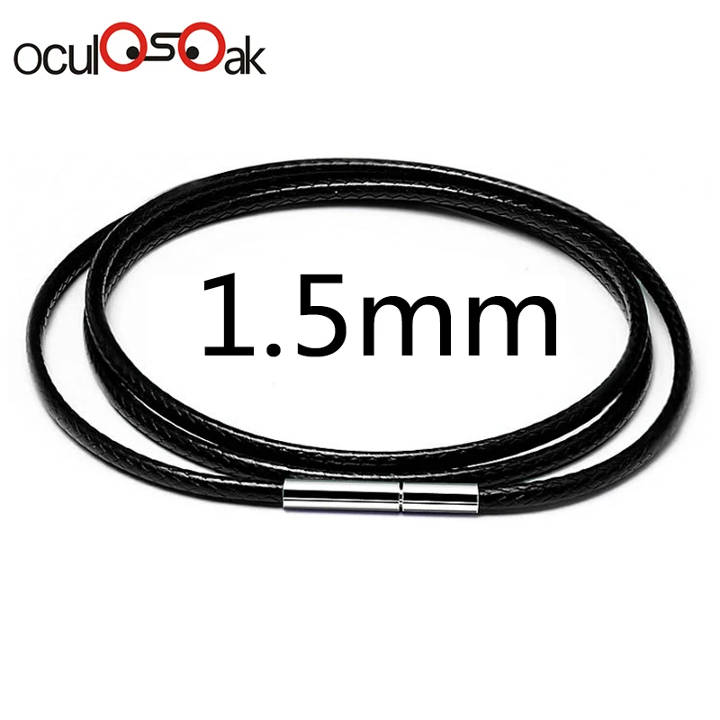Black 1.5mm 1-3 мм черный кожаный шнур ожерелье Шнур Воск Веревка кружево цепь с нержавеющей стали поворотный застежка для DIY ожерелья ювелирные изделия 40-80 см - Цвет: Black 1.5mm