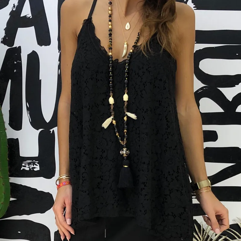 Женский кружевной топ на бретельках с принтом летний Повседневный Свободный Топ