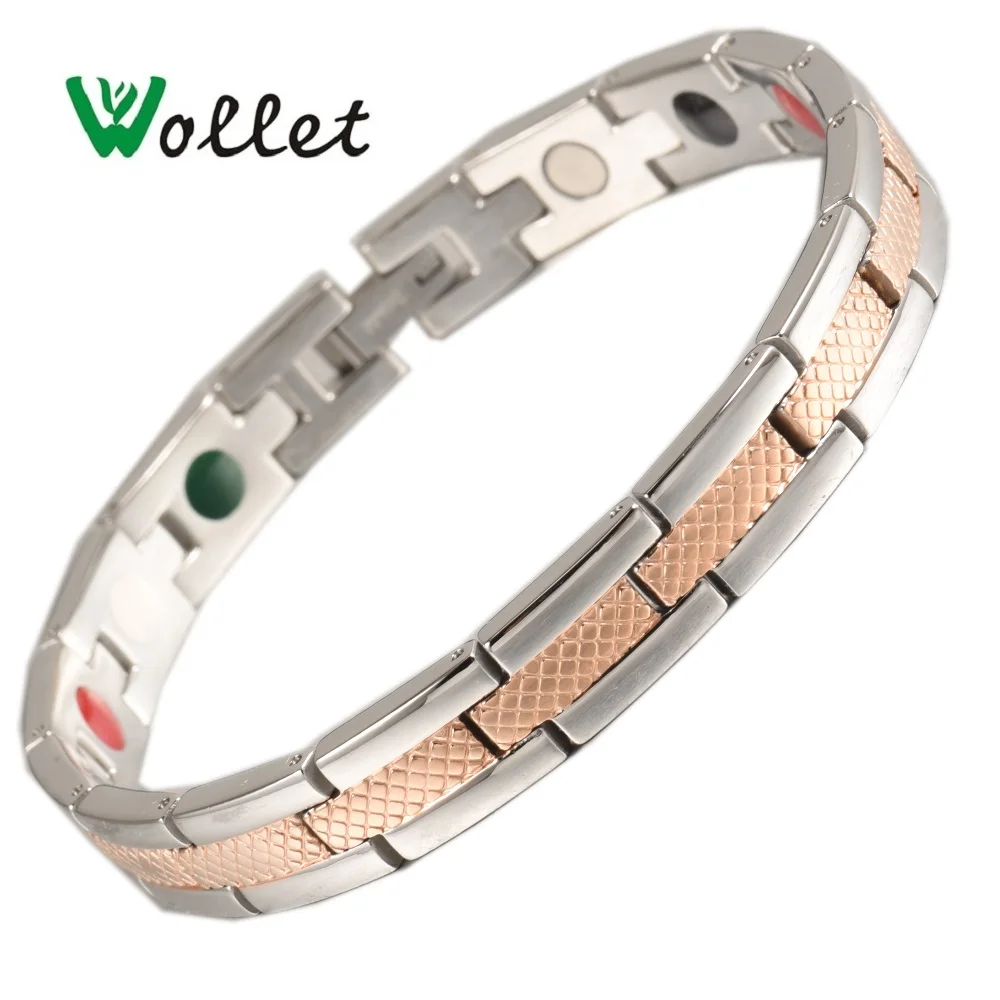 

Wollet Jewelry 5 in 1 Magnetic Therapy Stainless Steel Bracelet Bangle for Women Rose Gold Magnets Health Care Energy Healing