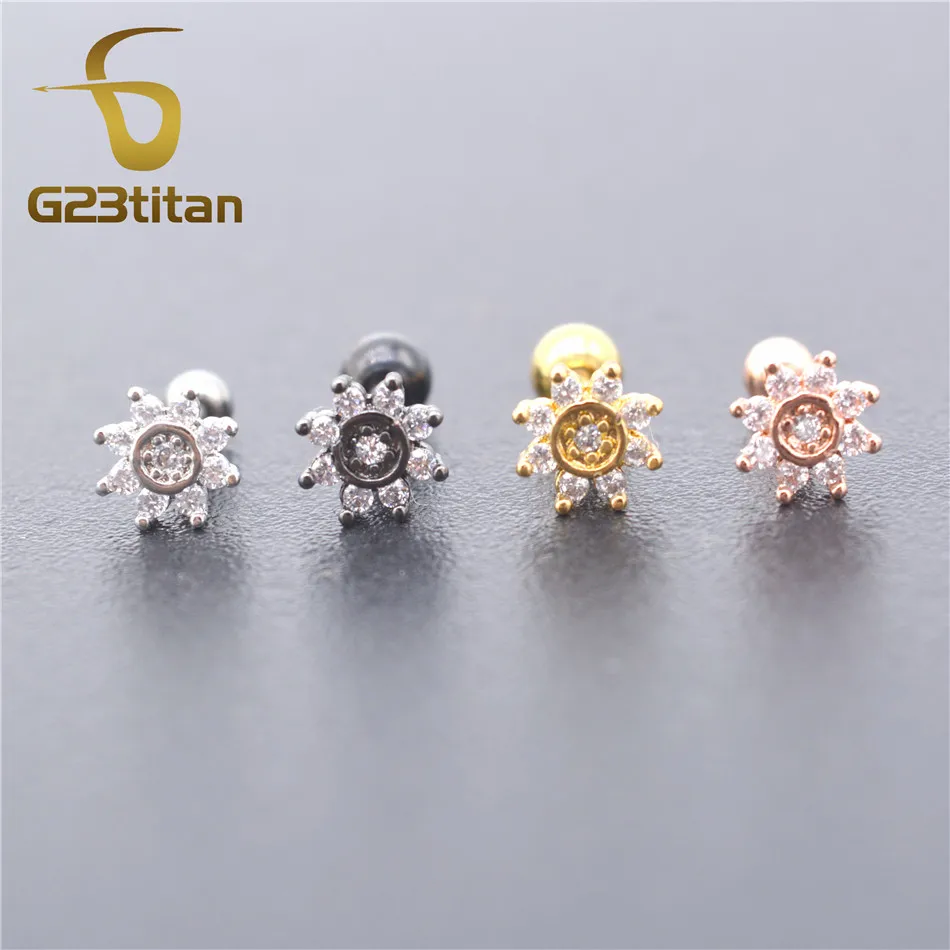 G23titan Кристалл Daith серьги хирургическая сталь ухо Daith пирсинг ювелирные изделия 16 г 6 мм ухо губная серьга-гвоздик аксессуары для украшения тела
