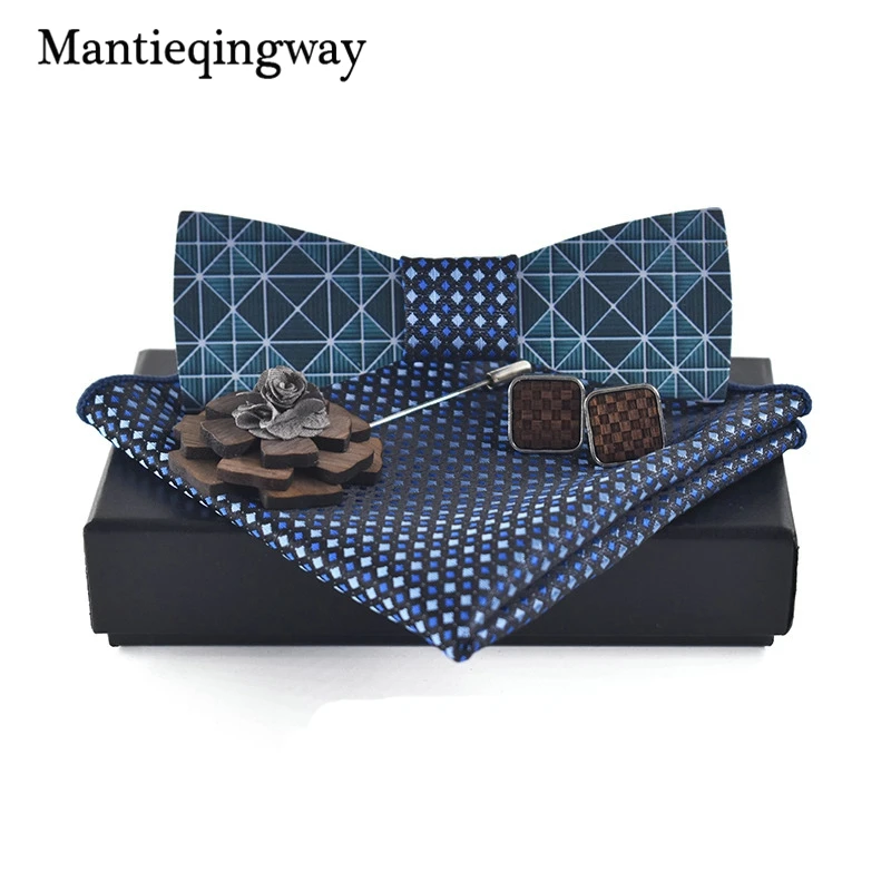 Деревянные галстуки бабочки mantieqingway для мужчин + платок брошка запонки Наборы