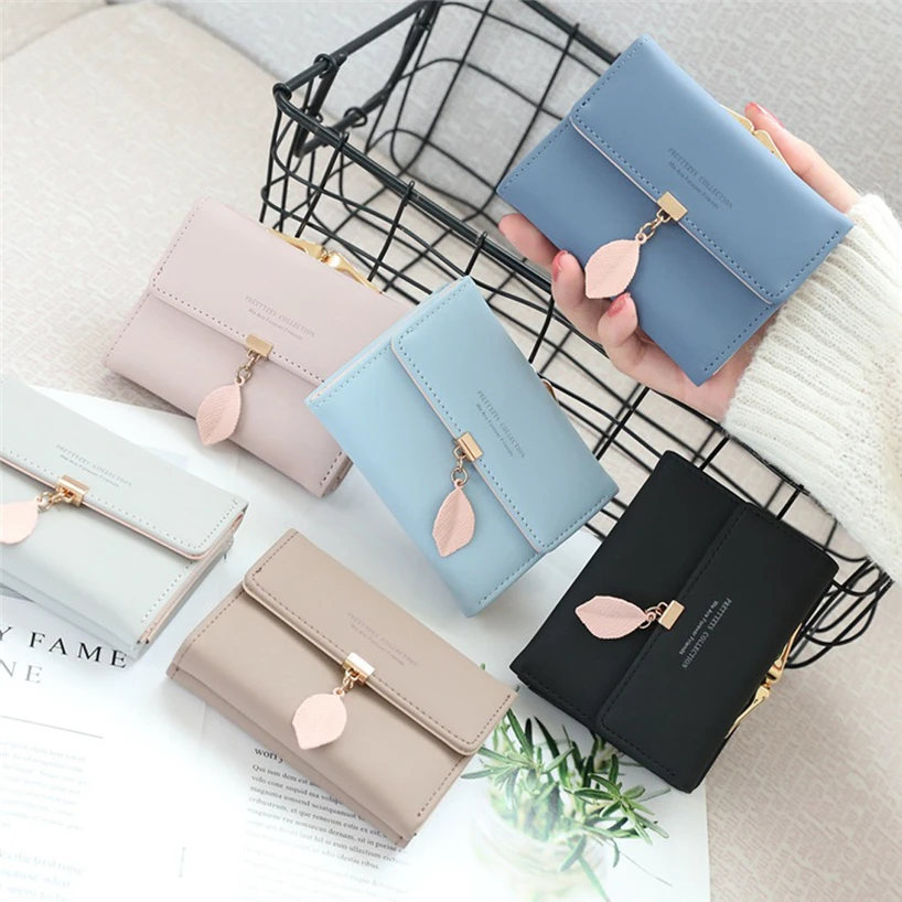 Aelicy женский модный короткий кошелек с листом кожаный на каждый день пряжкой три