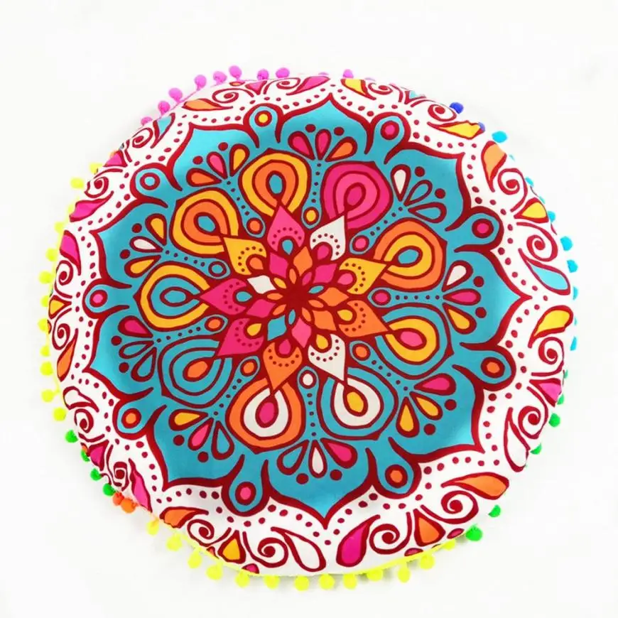 Multicolor Дизайн, разноцветные индийские мандалы, синий цветок, подушки для пола, круглые богемные подушки, Наволочки, чехол, чехол# XT - Цвет: Multicolor