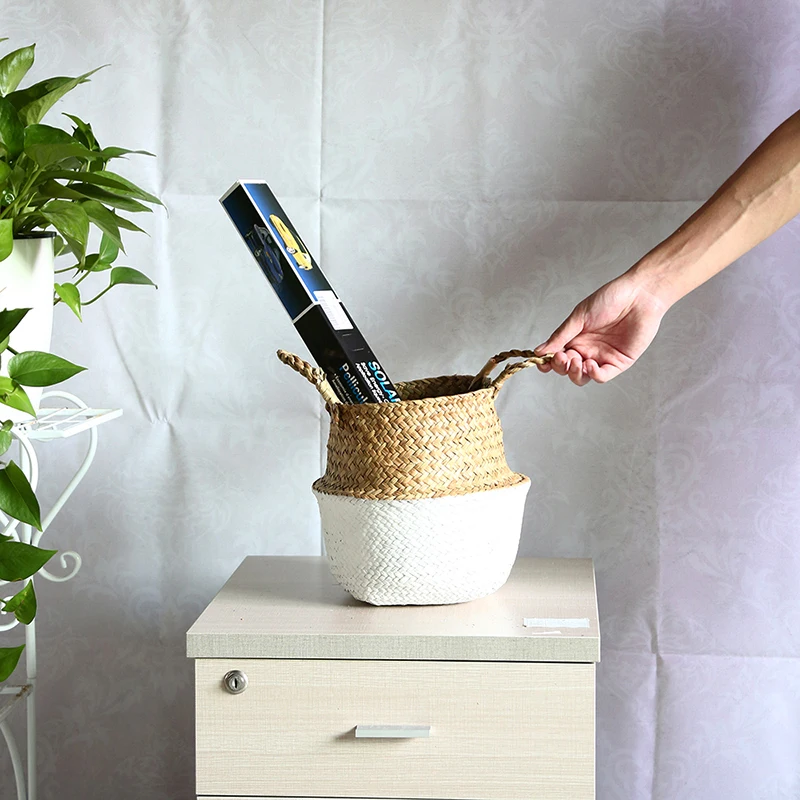 WHISM Seagrass Wickerwork Flower Basket Decorative Flower Pot Planter Hanging Flowerpots Woven Laundry Storage Basket Home Decor