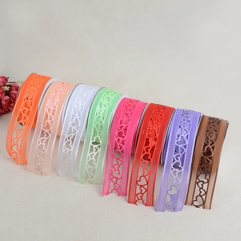 

New Hollow Ribbon 3.8cm * 20 Yards Bow Heart-Shaped Hollow Mesh Wedding Dress New Bow DIY Clothing Shoes Accessories Rrelief