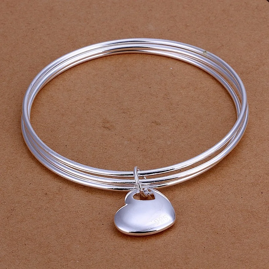 

favorite Valentine's Day gift fashion Silver color jewelry wedding round circle hanging heart bracelet bangle lady girl B175