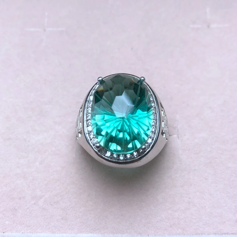 Мужское кольцо с атмосферным эффектом натуральный зеленый кристалл аутентичный