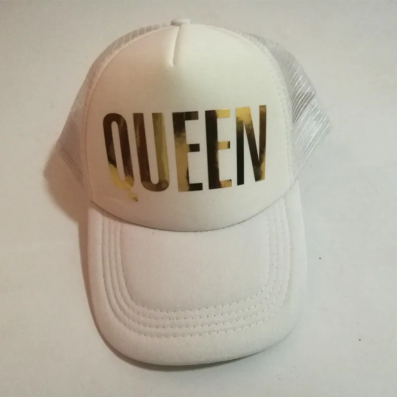 Кепка бейсболка KING QUEEN для мужчин и женщин с золотым блеском принтом белый черный