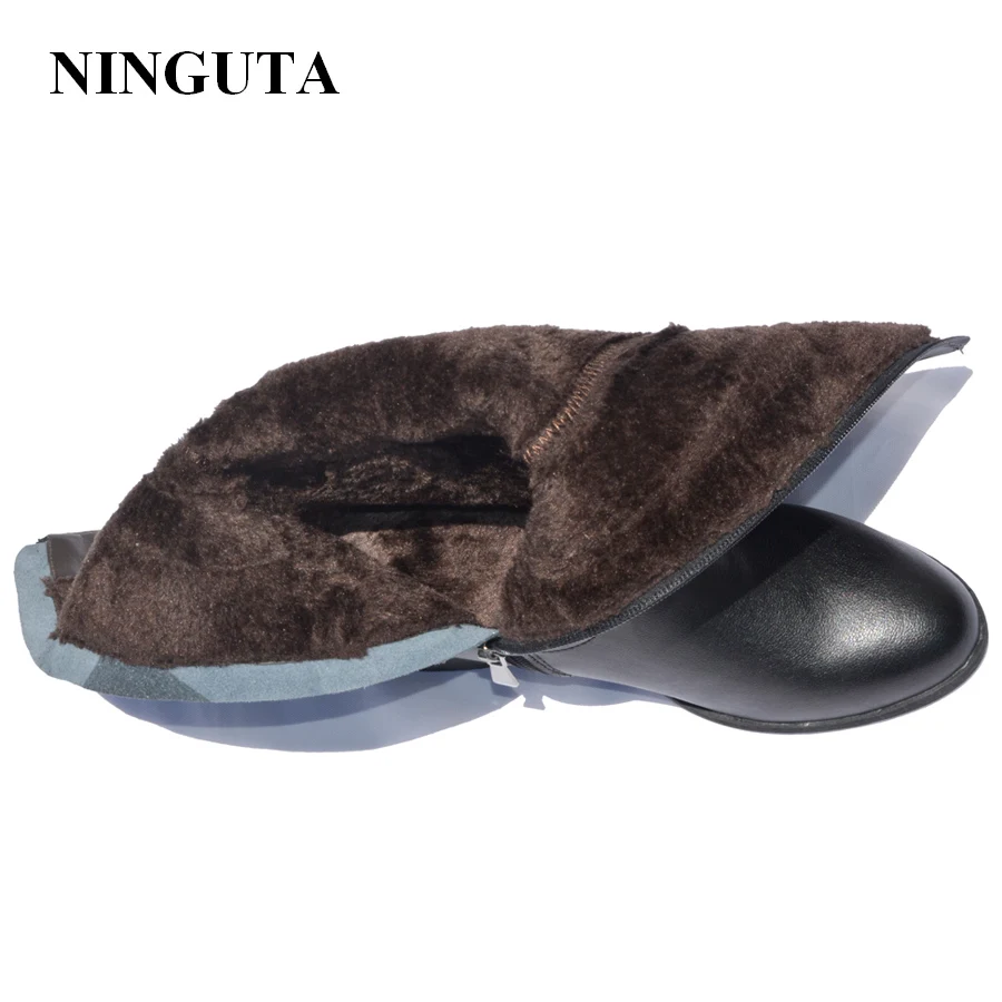 NINGUTA/кожаные зимние сапоги до колена; женские модные сапоги на высоком каблуке