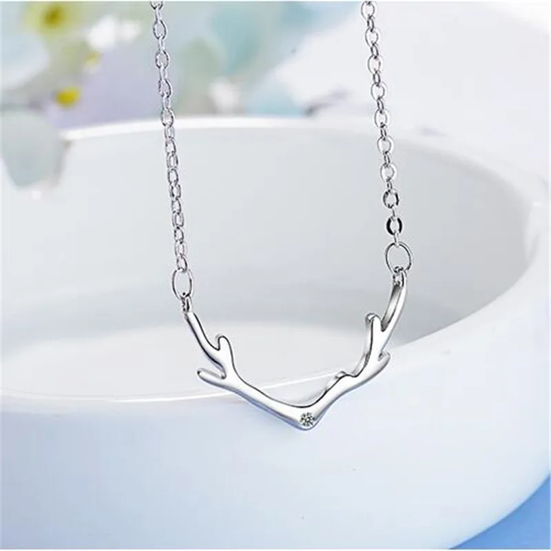 Small Antler New Fashion Jewelry Women Clavicle Chain Elk 925 Sterling Silver Fresh Deer Crystal Sweet Pendant Necklaces N418 | Украшения и