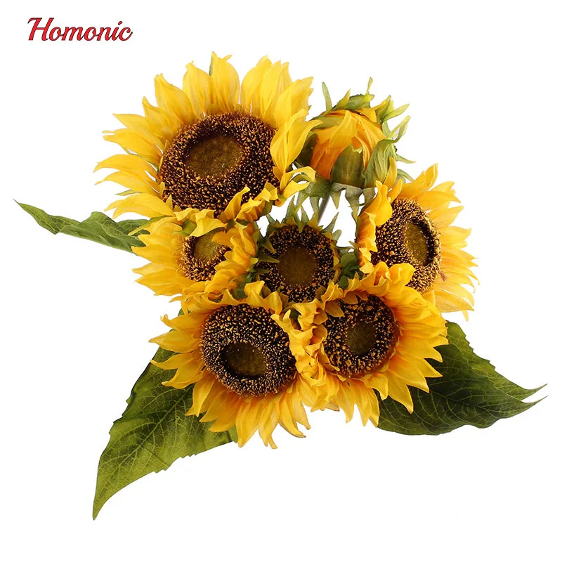 1 букет Желтый Шелк Подсолнечника декоративный цветок 7 филиал/букет пять размер