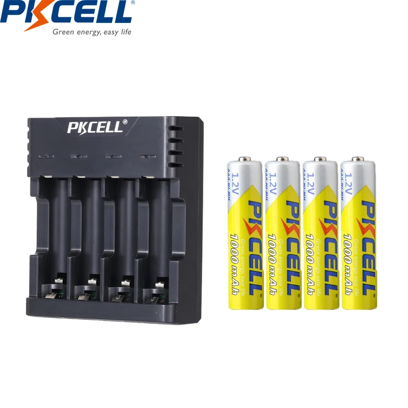 Аккумуляторные батареи PKCELL AAA 1000 мАч 1 2 В 3 А nimh в комплекте с зарядным устройством