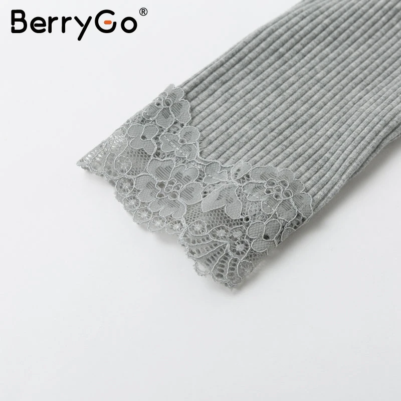 BerryGo кружевной женский Кнопка хлопок пуловер полосатый свитер Тонкий осень зима |