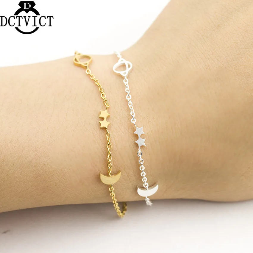 

DCTVICT 10pcs/lot Celestial Jewelry Star Moon Bracelet Globe Charm Pulseiras Masculina Stainless Steel Hand Link Christmas Gift