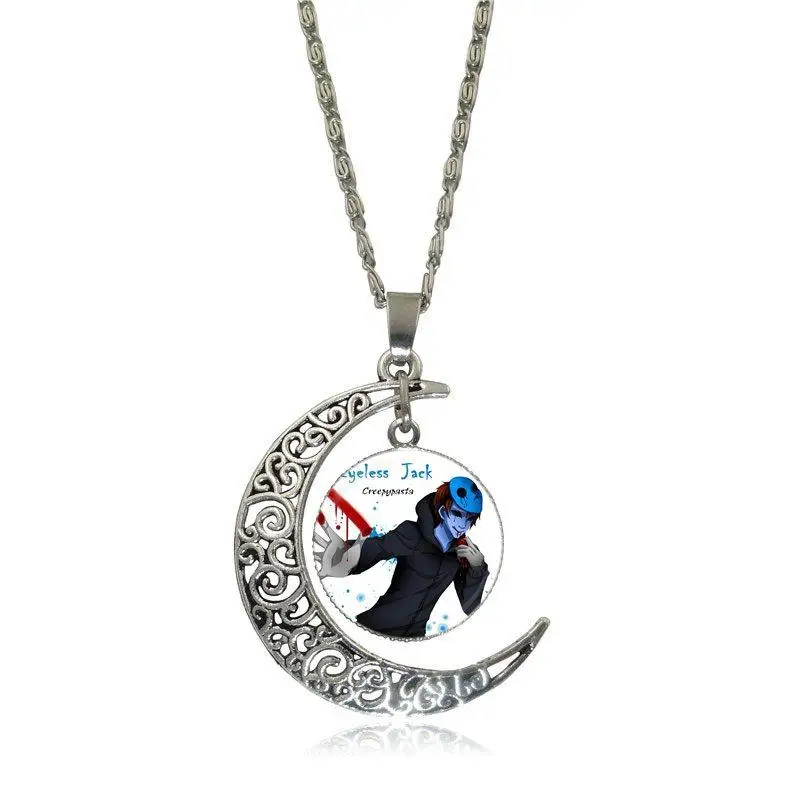 EJ Glaze For Schoolgirl Maxi Creepy Pasta Ticci Toby Glass Cabochon Choker Moon Pendant Necklace Silver Color Jewelry | Украшения и