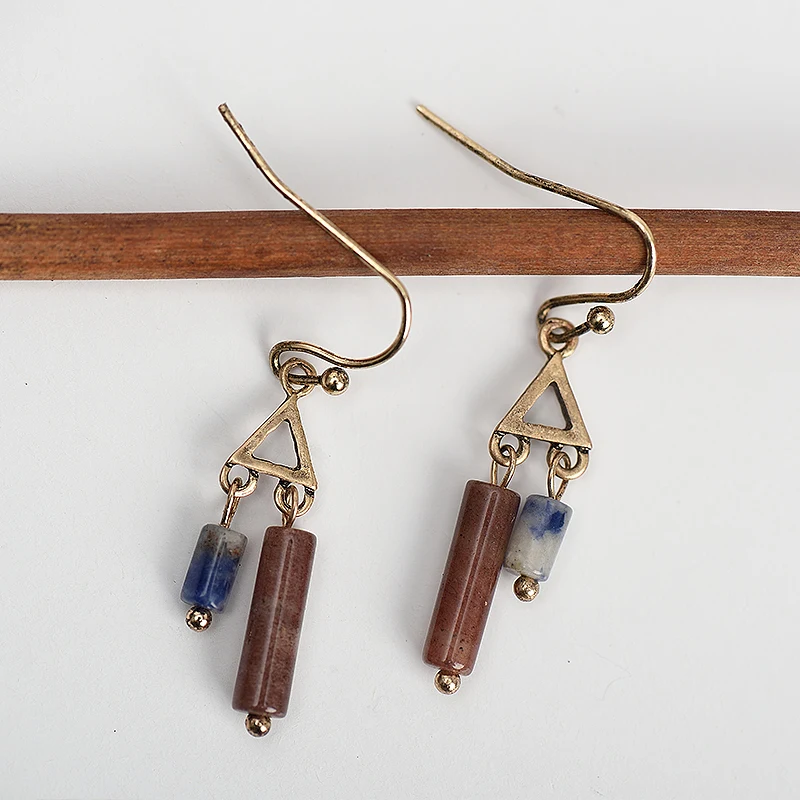 Женские Винтажные висячие серьги из натурального камня антикварные золотые