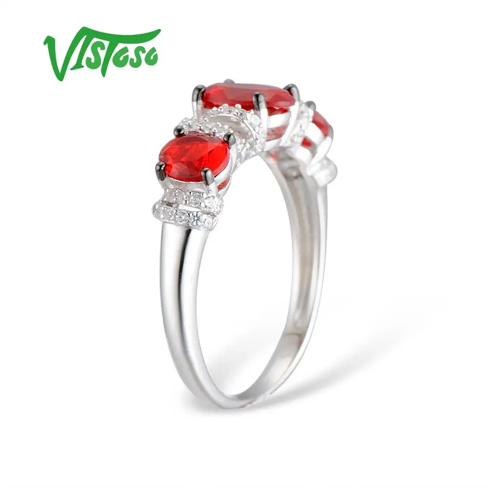 VISTOSO 925 пробы серебряные кольца для женщин Красный Кристалл круглый белый