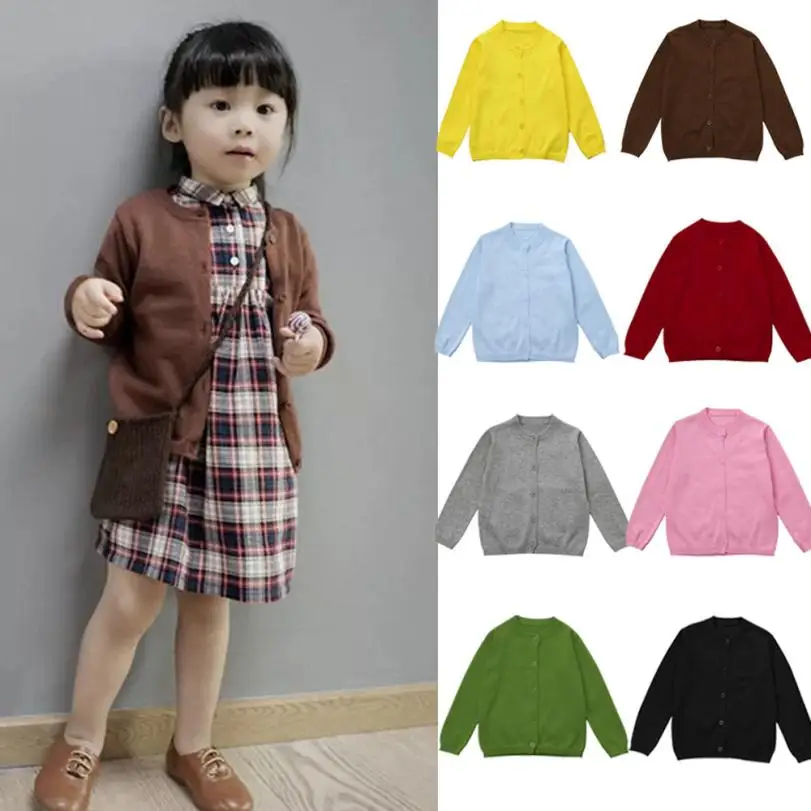 2017 Одежда для маленьких мальчиков и девочек вязаный цветной Однотонный свитер