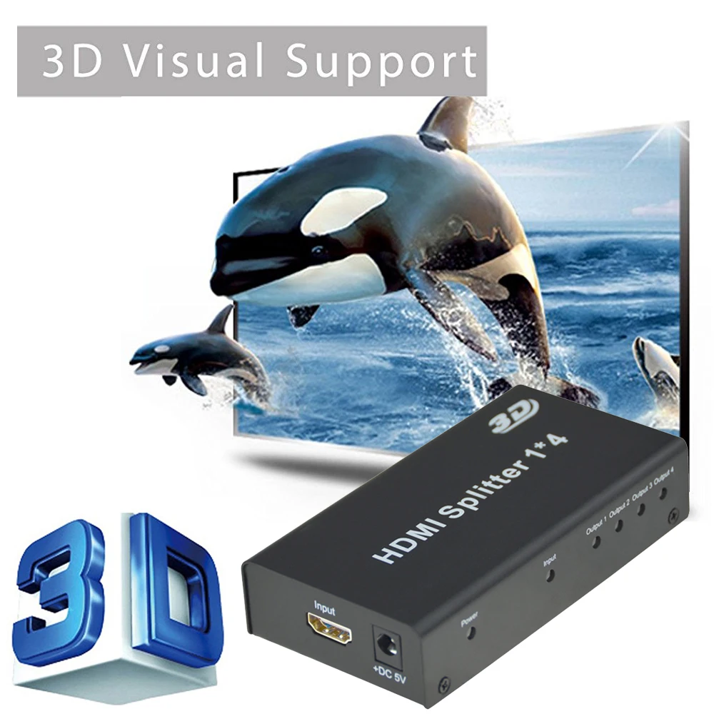 Сплиттер HDMI Aikexin 4 Way 1x4 порта видео сплиттер 1 в выхода 3D Full HD 1080P с адаптером