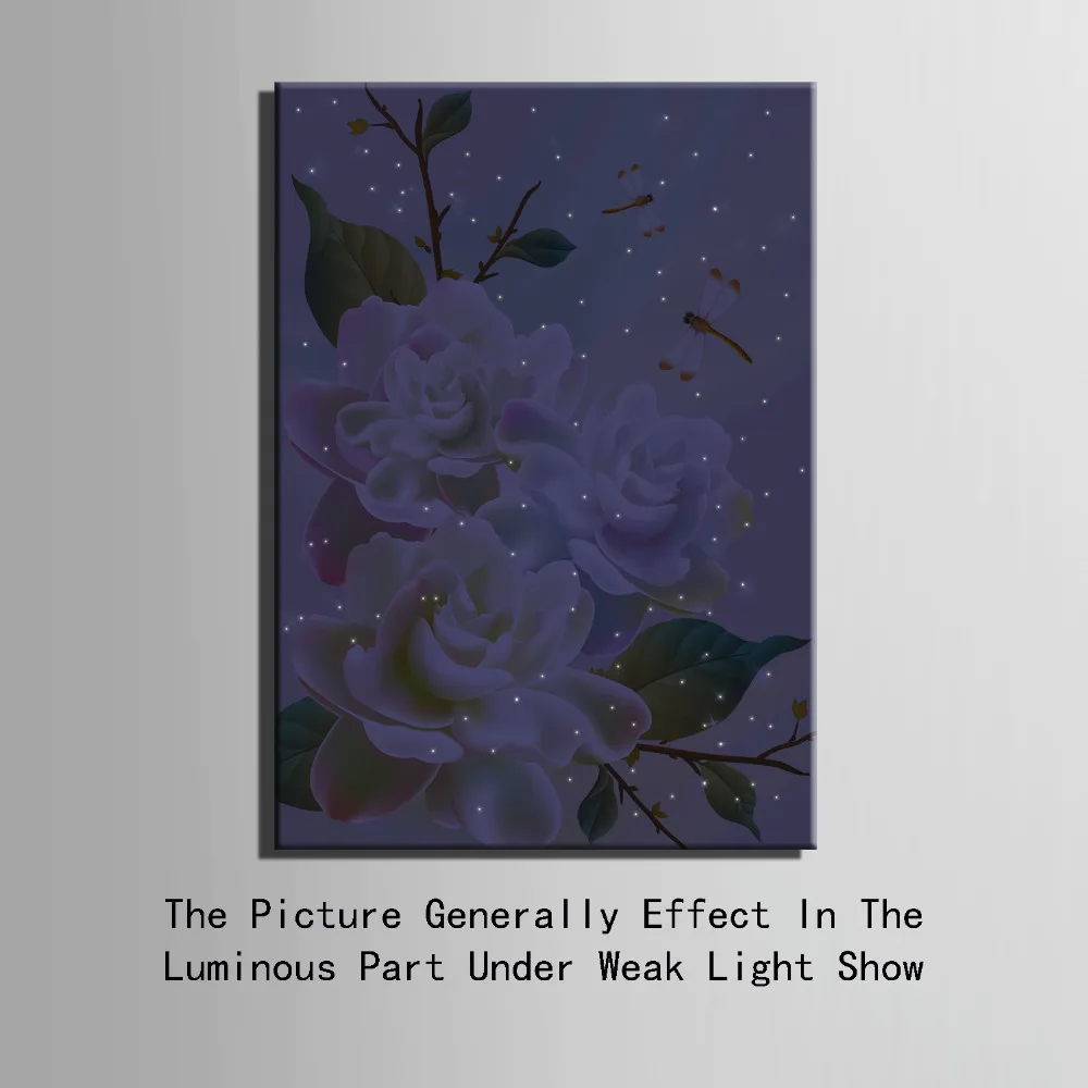 Free Shipping Stretched Canvas Prints Flowers LED Flashing Optical Fiber Print Wall Art Decorations | Дом и сад
