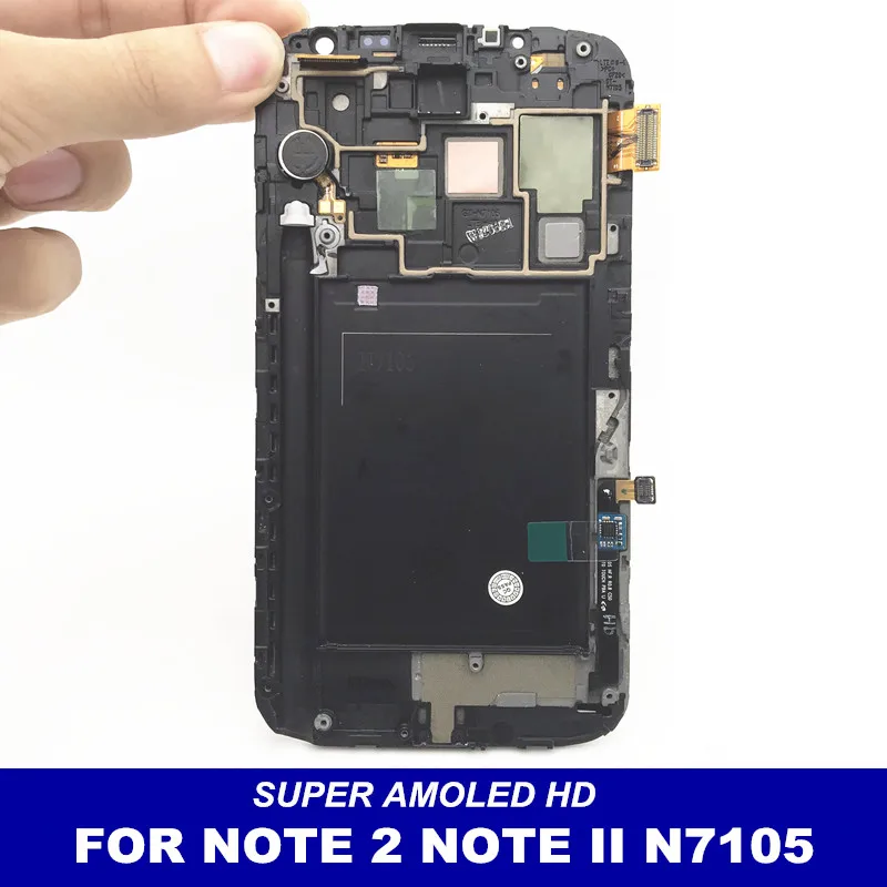 Полный дигитайзер телефон LCDs Замена для Samsung Galaxy Note 2 Note2 N7105 AMOLED LCD с рамкой дисплей
