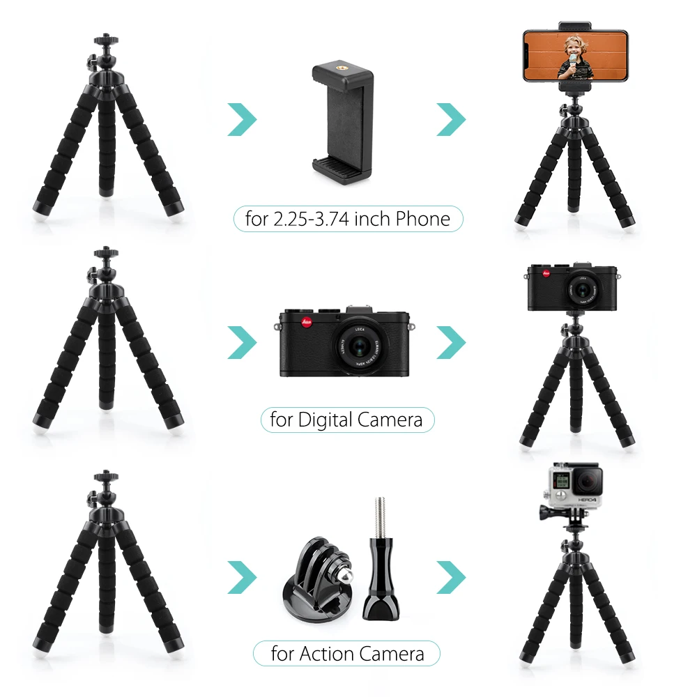 Гибкий губчатый штатив-Осьминог Vamson держатель с зажимом для Xiaomi Yi iPhone Huawei Gopro hero 7 6