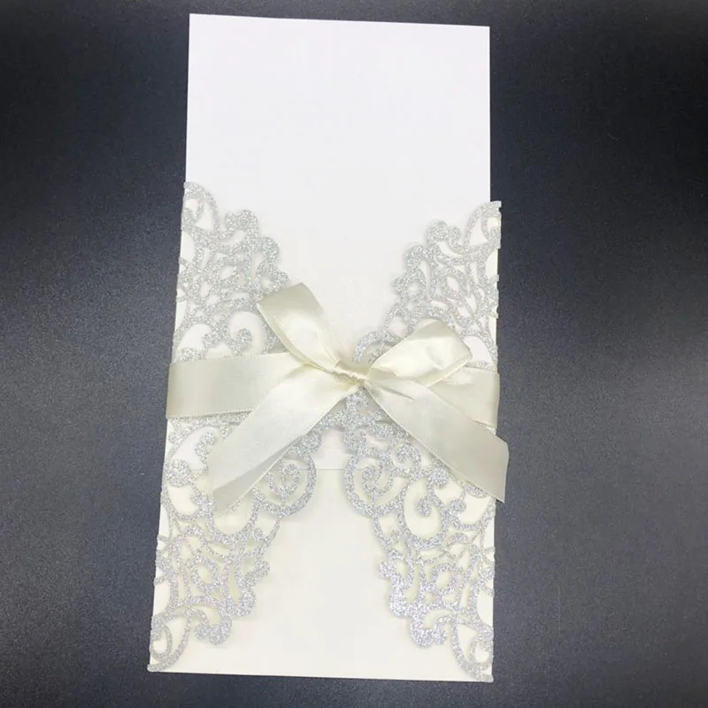 20pcs/lot Glitter Paper Wedding invitations Silver Gold Laser Cut Invitation Card with Blank inner card Universal Cards | Дом и сад