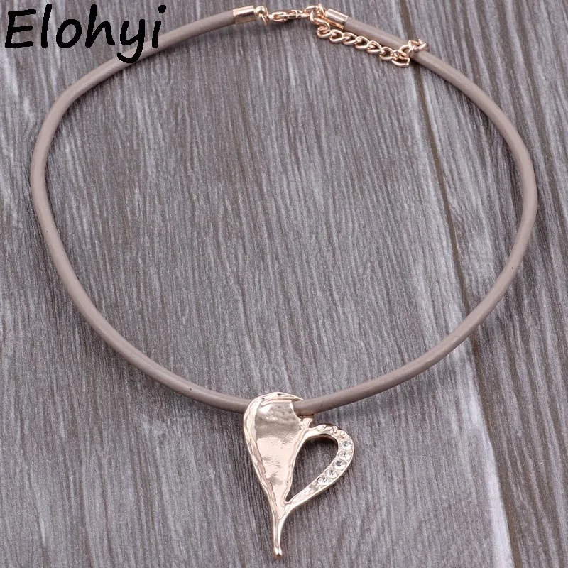 

ELOYHI Novel Shaped shape Heart leather Rope Choker Necklaces Top Quality Plated For Women Trendy Neckalce&Pendants Gift