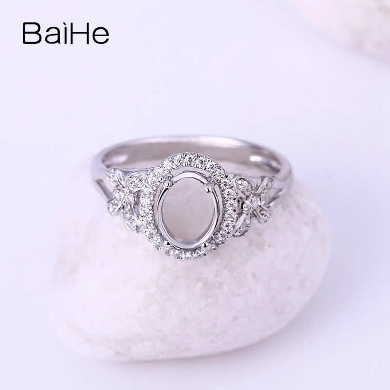 

BAIHE Solid 14k White Gold(AU585) 5.5x7.5mm Oval Natural Diamonds Semi Mount Engagement Ring Trendy Wedding Jewelry Gift Setting